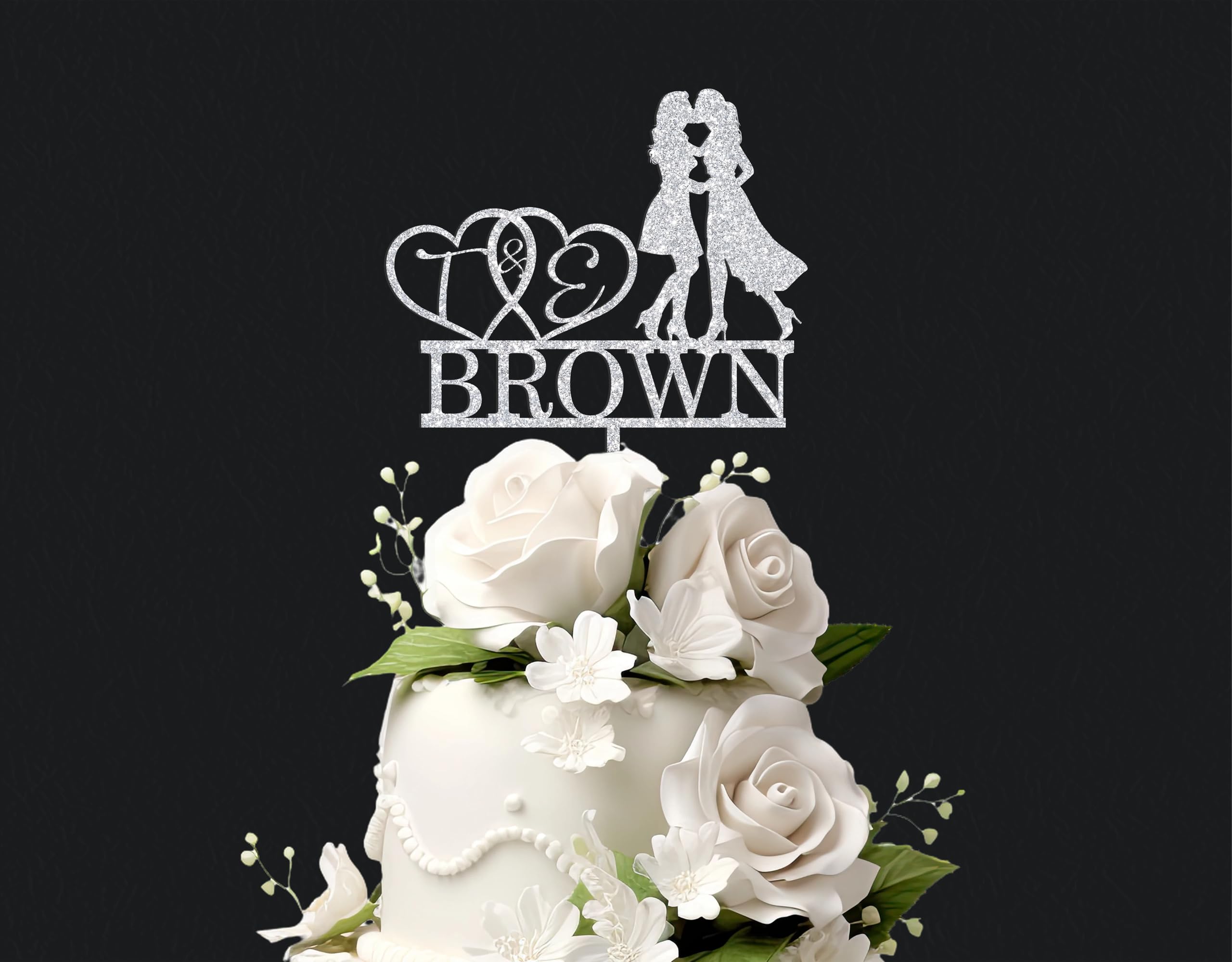 Lesbian Wedding Cake Topper - Mrs & Mrs Acrylic Topper With Surname Personalization