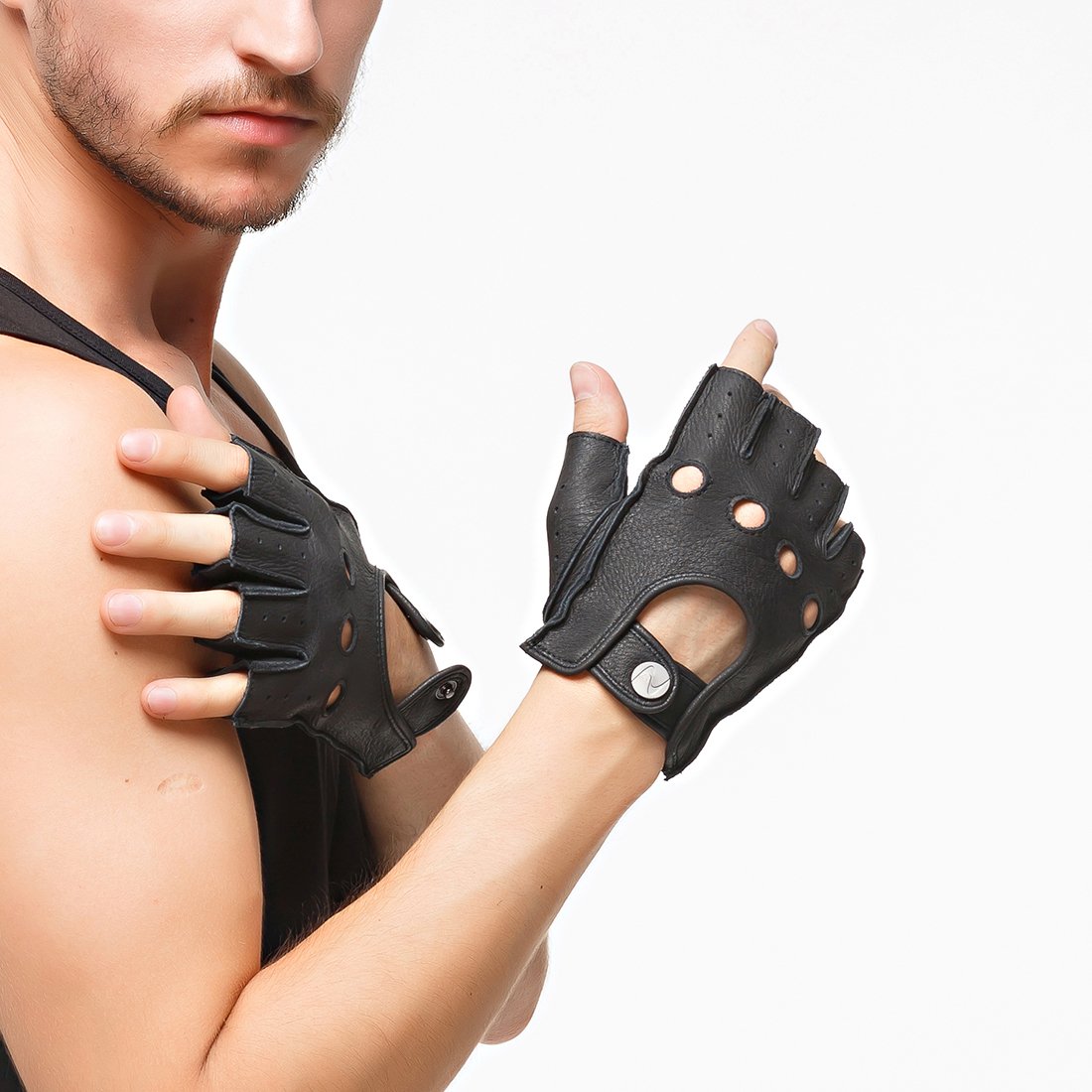 uomini 'pelle di daino guanti senza dita mezzo dito cuoio guidando moto in bicicletta in unlined guanti