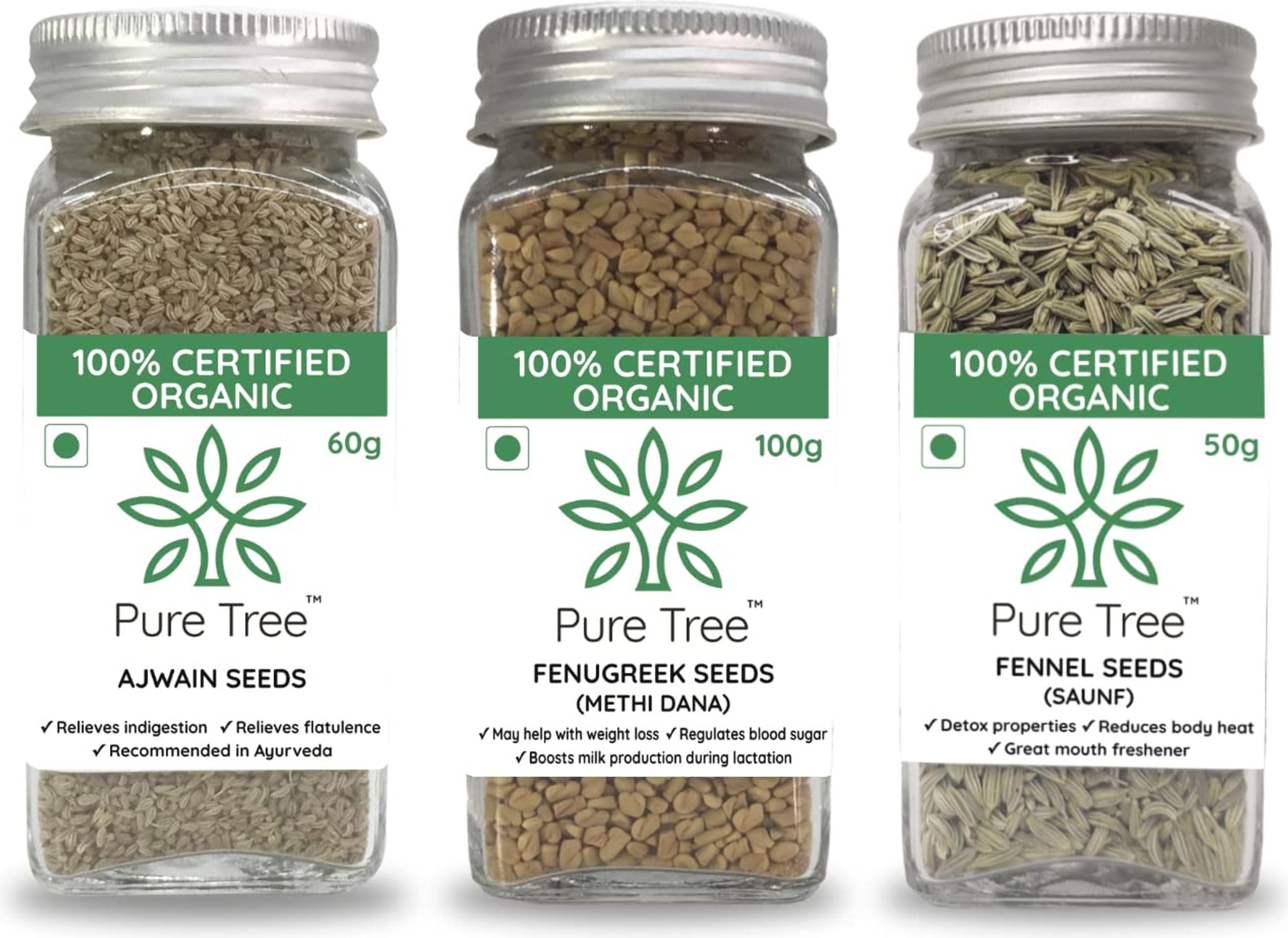 See full amazon price history chart for Pure Tree Certified Organic Ajwain Seeds 60g, Fenugreek Seeds 100g, Fennel Seeds 50g | 210 g | Glass Jar | Saunf, Methi Dana | Whole Seeds | Rich In Fiber, Minerals Pure Tree Certified Organic Ajwain Seeds 60g, Fenugreek Seeds 100g, Fennel Seeds 50g | 210 g | Glass Jar | Saunf, Methi Dana | Whole Seeds | Rich In Fiber, Minerals (B0B711S2BS) Amazon Price History, Amazon Price Tracker