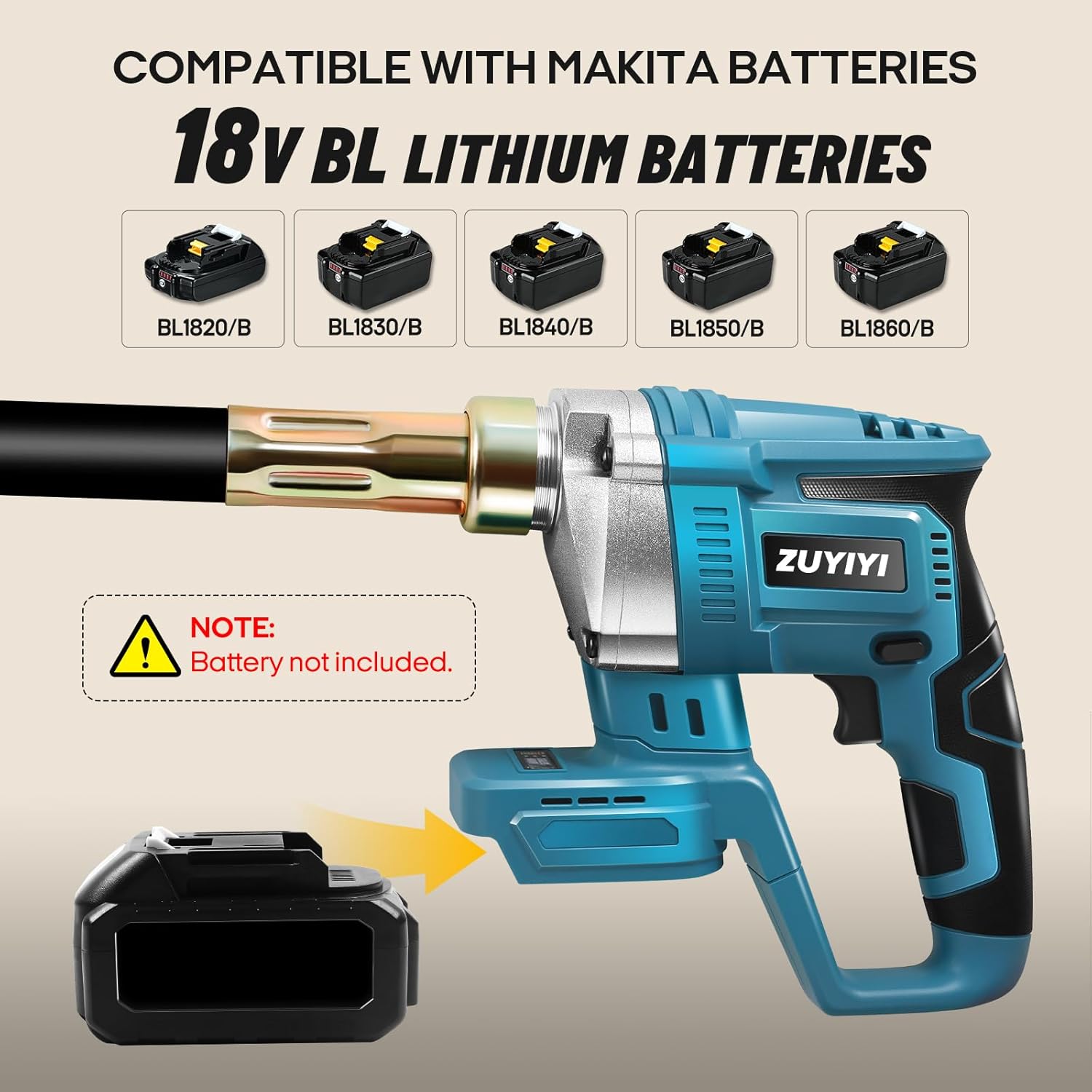 Cordless Concrete Vibrator for Makita 18V Battery, 600W 6000RPM Handheld Concrete Vibrator, 3.9ft Shaft Rod, Handheld Power Cement Vibrating Tool for Remove Bubble Mix Concrete(Bare Tool)