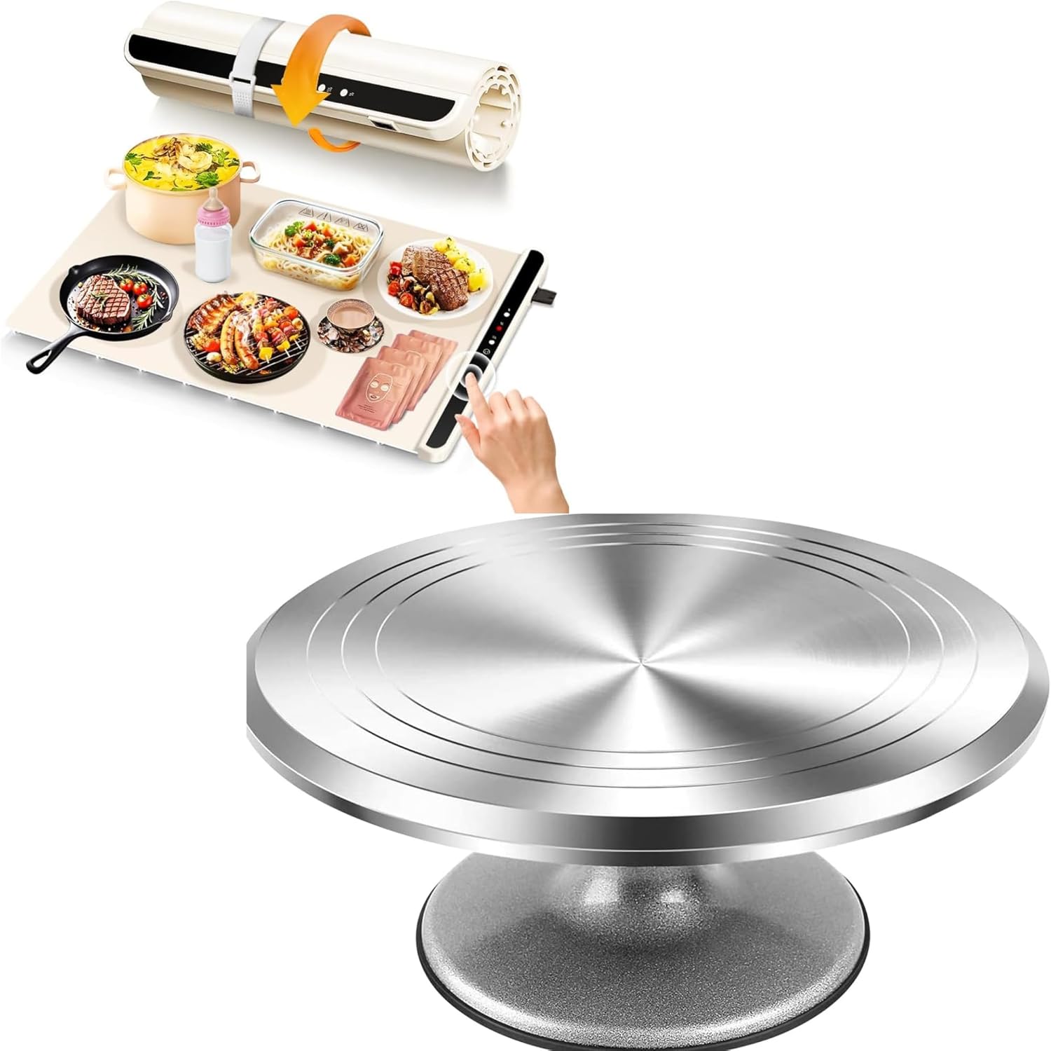 Food Warming Mat with 1 Pcs Aluminum Cake Stand