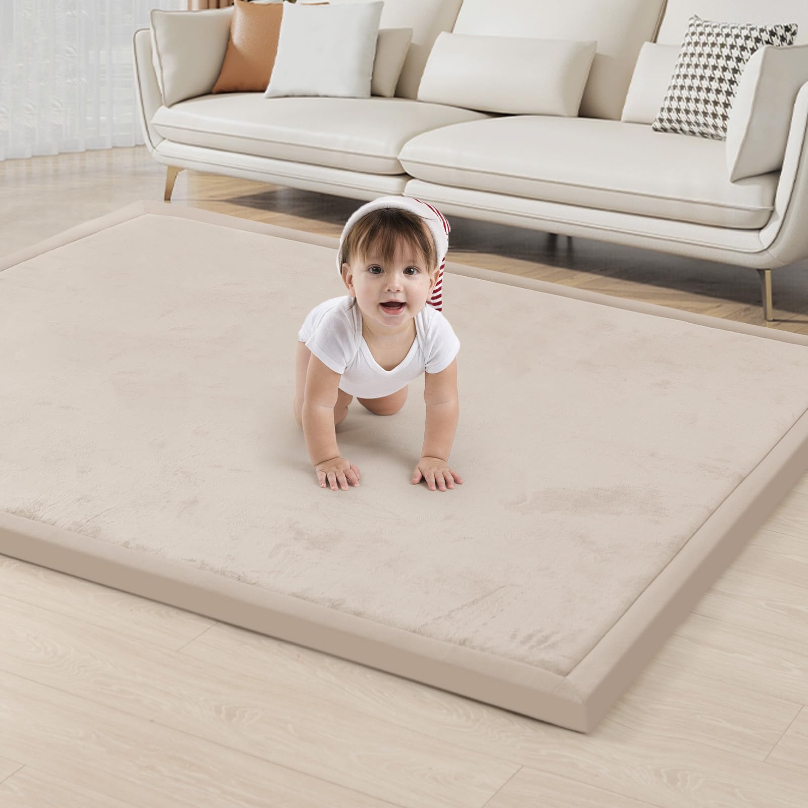 ACOMOPACK Baby Play Mat for Floor 1.3" Thick Memory Foam Play Mat 79"×118" Tummy Time Crawling with Non-Slip Bottom for Living Room,Nursery,Soft