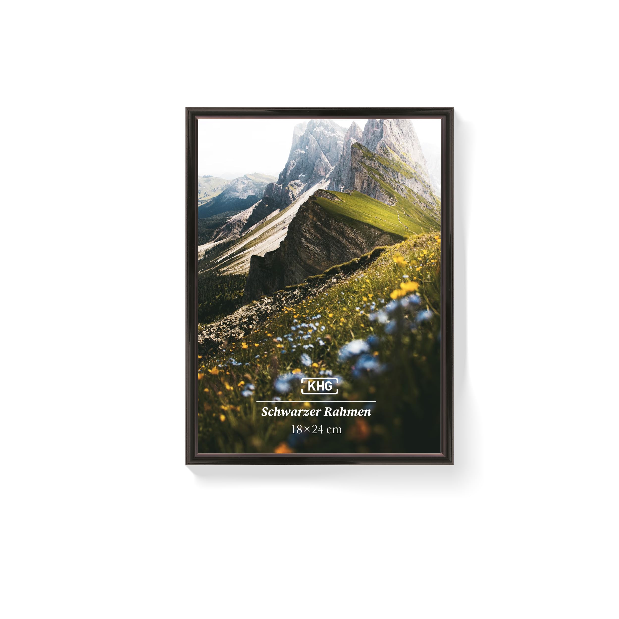 KHG | Bilderrahmen 18x24 cm Schwarz | Elegante Glasfront, Kunststoff-Rahmen