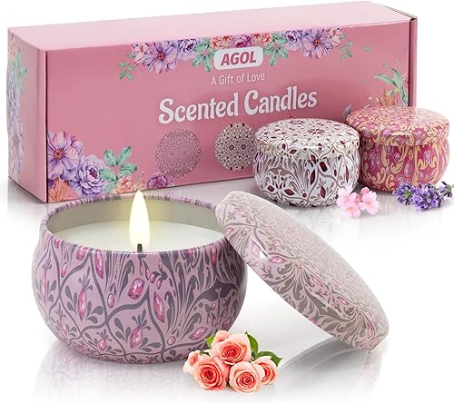Velas de regalo para mujer, paquete de 3 velas de 2.5 onzas con aroma a lavanda natural de lavanda y rosa, velas de aromaterapia para el hogar,