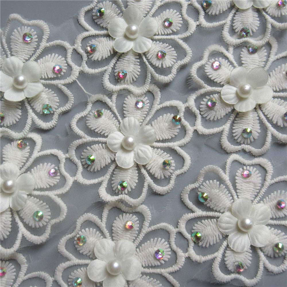 2 Meter Parel Kralen Bloem Geborduurd Kant Trim Lint Afrikaanse Stof Bloemen Applicaties Bruidsjurk Ornamenten Handgemaakte DIY Naaibenodigdheden