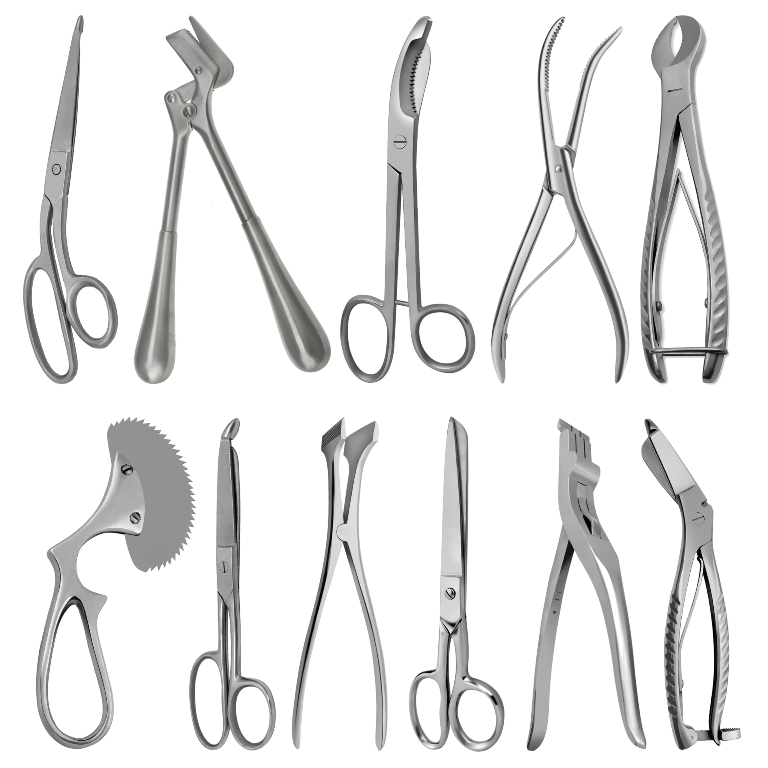 Cast Spreader 3 Prong, Burn Cast & Plaster Shear, Scissors Pliers Forceps Plaster Opner Orthopedic Tools Instruments German Grade Stainless Steel (11 pcs Set)