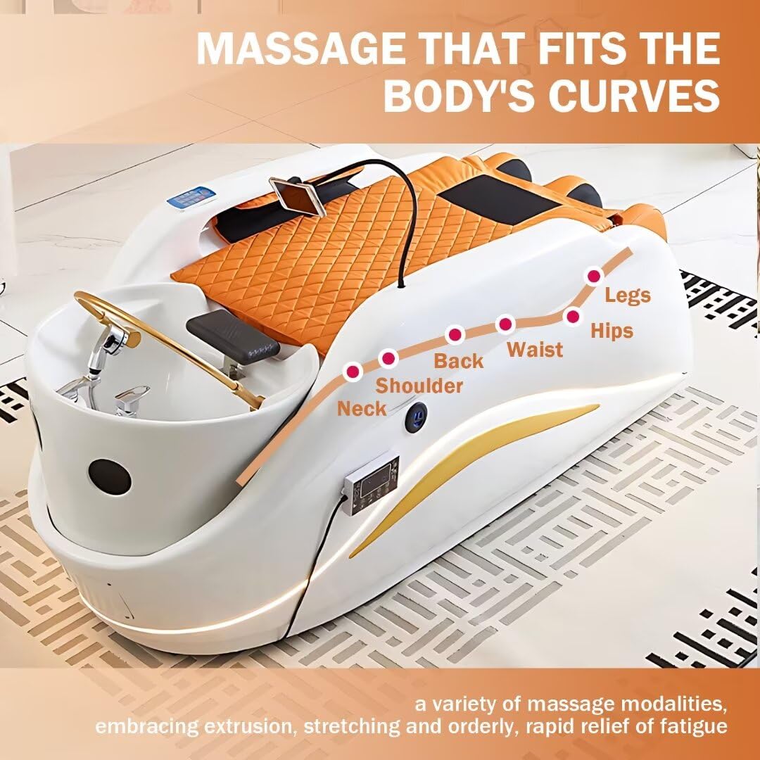 Professionelles Kopf- Und Gesichtsmassagebett mit Einzigartigem, Geschwungenem Design, Salon- Und Spa-Ausstattung Inklusive Ganzkörpermassage, Wasserzirkulation Und Handyhalterung