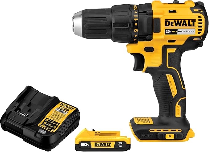 DEWALT 20V MAX Cordless Drill Driver Set, 1/2 Inch Electric Drill, 2 Speed, XR 2.0 Ah Battery and Charger Included (DCD777D1)