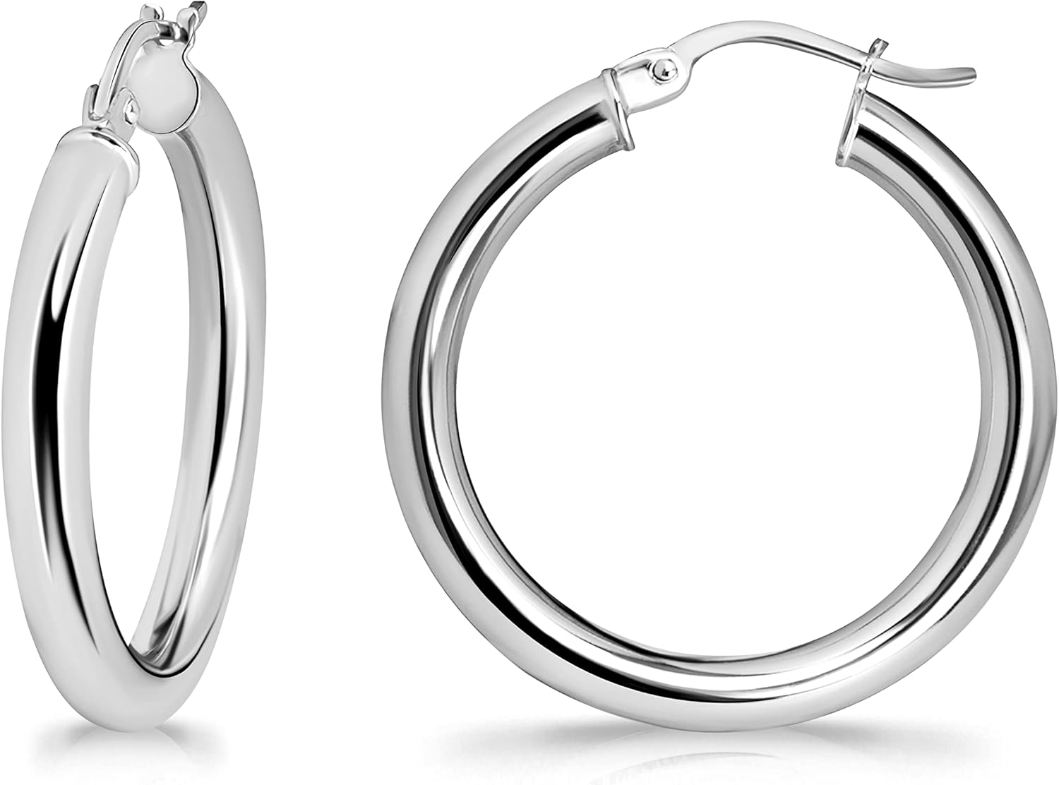 Sterling Silver Polished Finish Round-Tube Hoop Earrings 3mm Wide 15mm-30mm Diameter