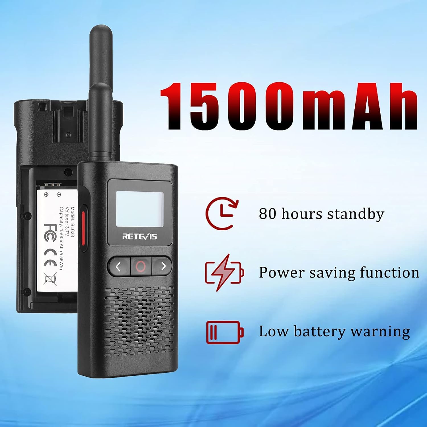 Retevis RB628 Walkie Talkie, Ricetrasmittenti Professionali PMR446 con Auricolare, 1500 mAh, USB-C, VOX Schermo LCD, Walkie-Talkie Professionali per Ristorante, Scuola (4 Pezzi, Nero)
