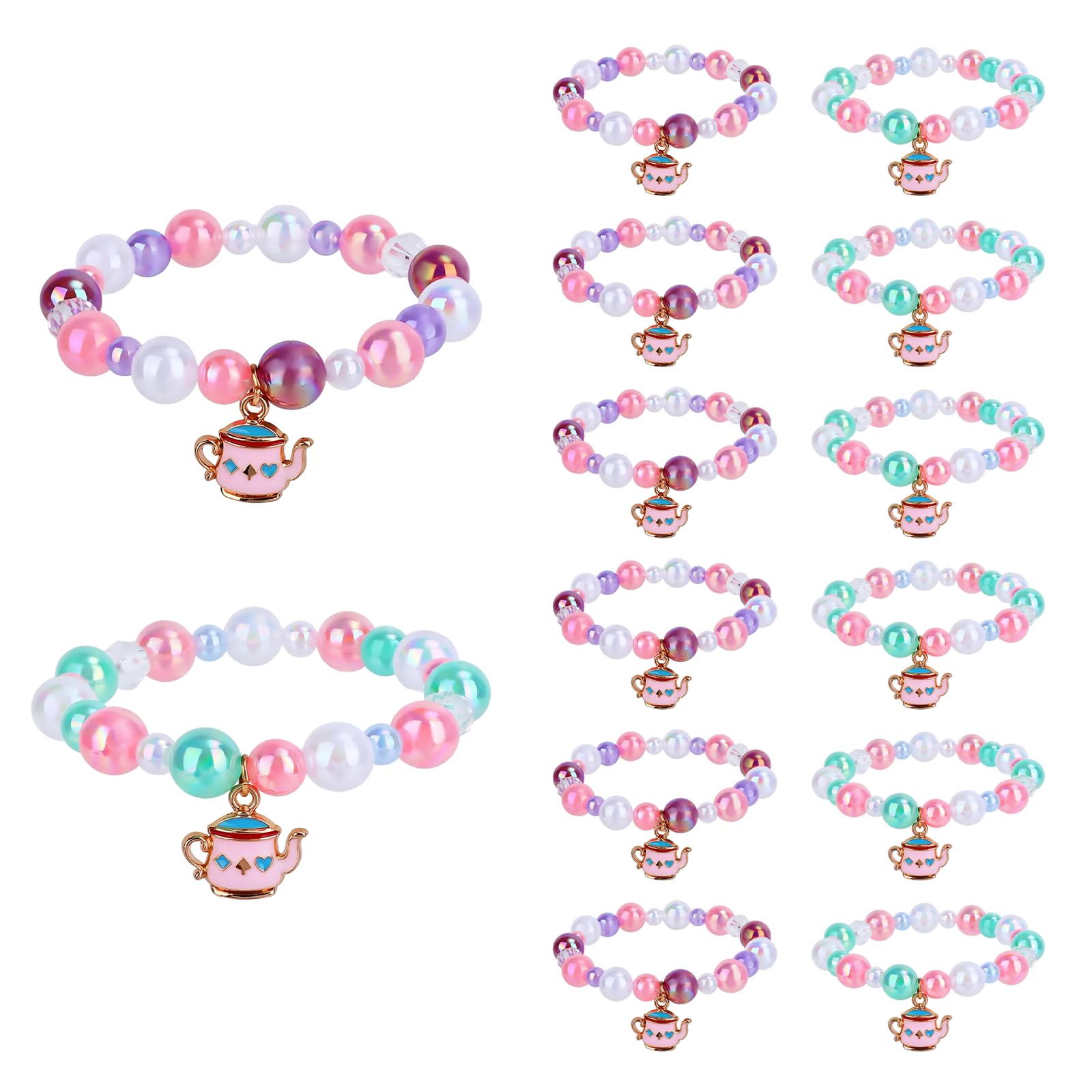 HrEtngiz 12 Pcs Tea Party Favors Bracelets Bulk,Tea Party Accessories for Women Girls Birthday Decorations,Tea Pot Beaded Bracelet