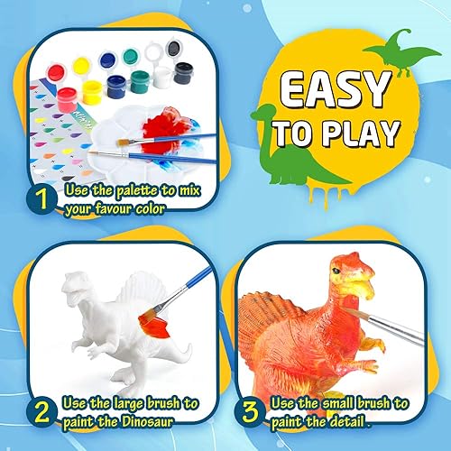 Miniatura 4 de BAODLON Juego de manualidades para niños, kit de pintura de juguete de dinosaurio, 10 figuras de dinosaurios, decora tus dinosaurios, crea un mundo