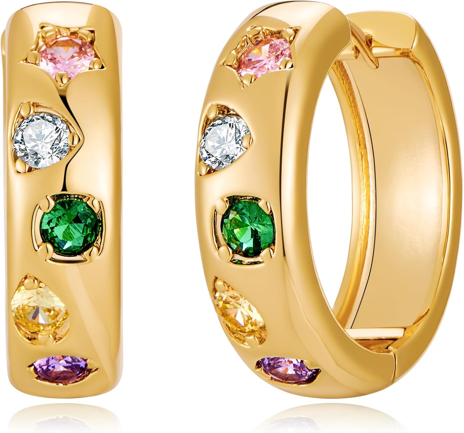 LILIE&WHITE Gold Hoop Earrings For Women With Multicolor Zircon Chunky Statement Earrings Trendy Gold Earring Fashion Chunky Hoop Earring Jewelry Gift