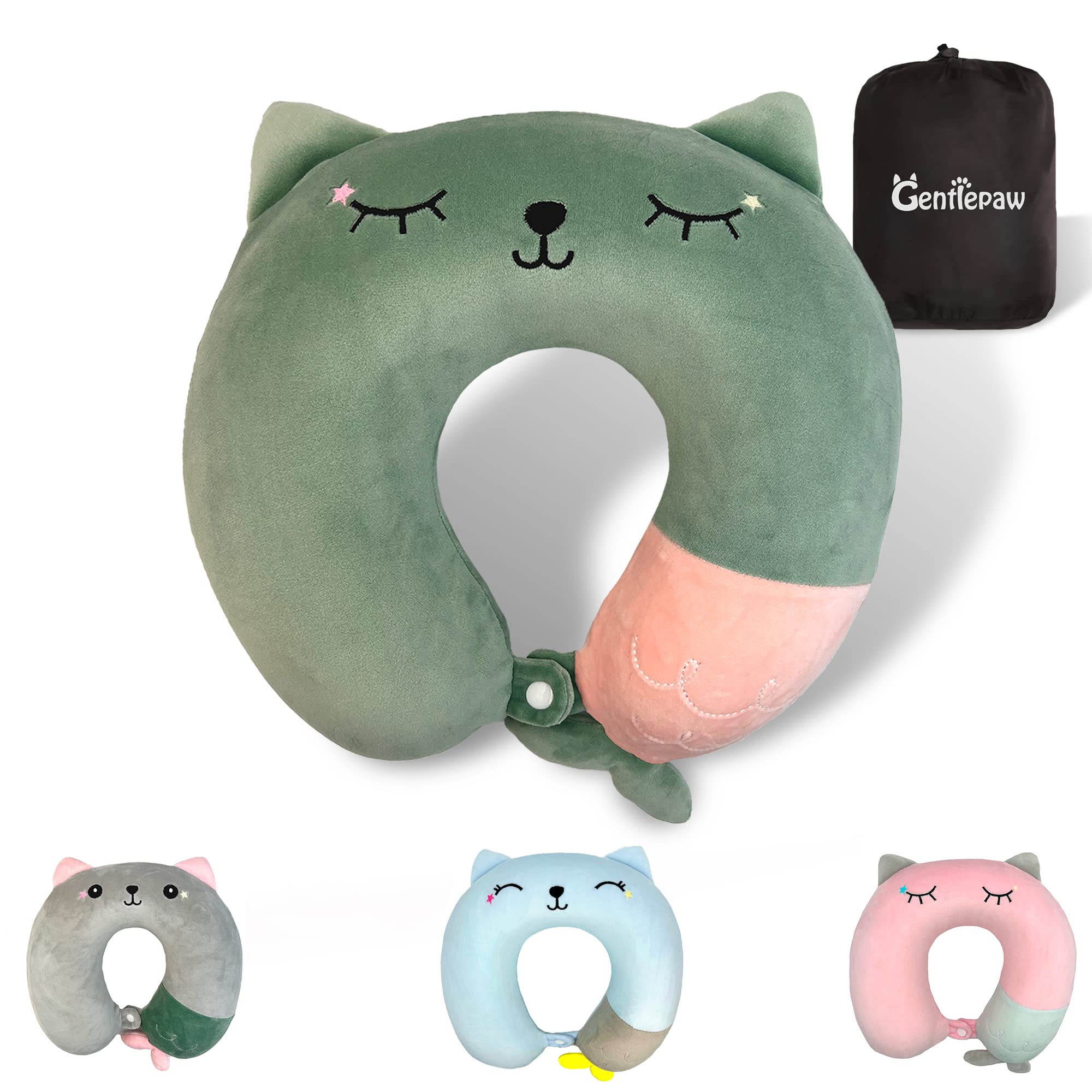 Cuscino da viaggio – morbido cuscino da collo in memory foam per adulti, bambini, comodi e portatili, a forma di U, simpatico cuscino per aeroplano per casa, ufficio, campeggio, viaggi, sonno (verde)