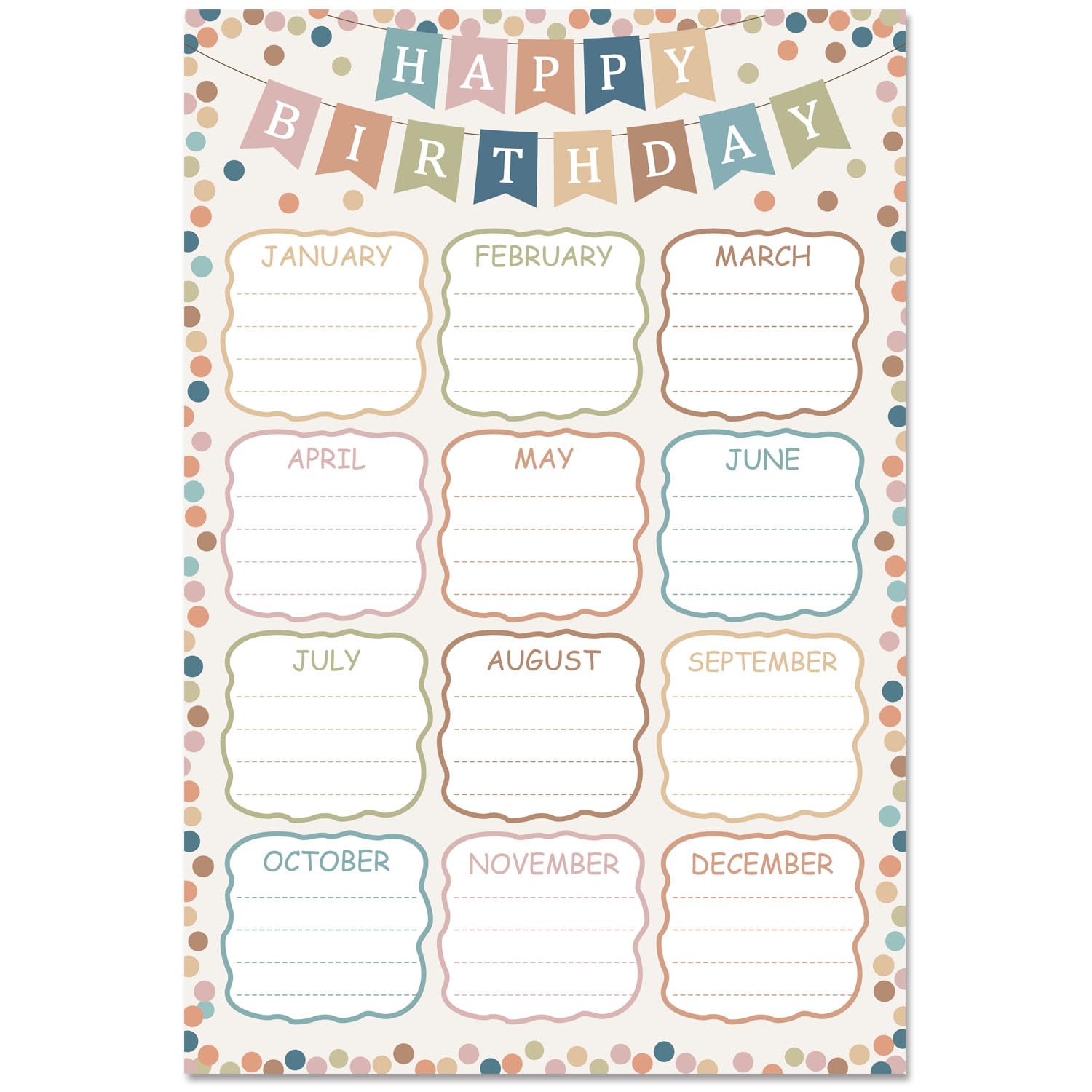 VAkadamy Boho Happy Birthday Chart for Classroom Confetti Reusable Birthday Poster Calendar Boho Bulletin Board Decorations for Classroom Back to