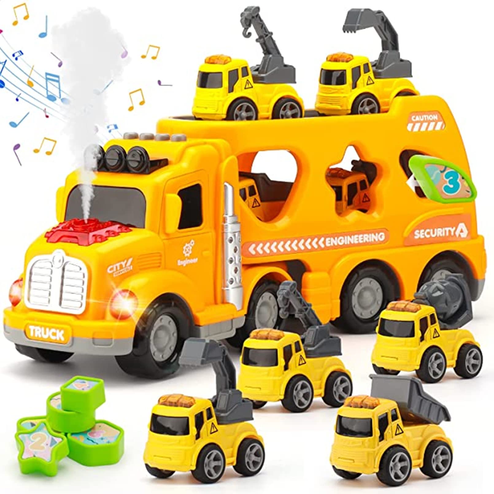 AM ANNA Construction Toy Trucks for 2 3 4 5 6 Yr Old Toddler BoyGirl Toys, 11in1 Vehicles Transport Truck Carrier Toy, Toy Cars for Toddlers Christmas Birthday Gifts for Kids (Construction Trucks Toy)
