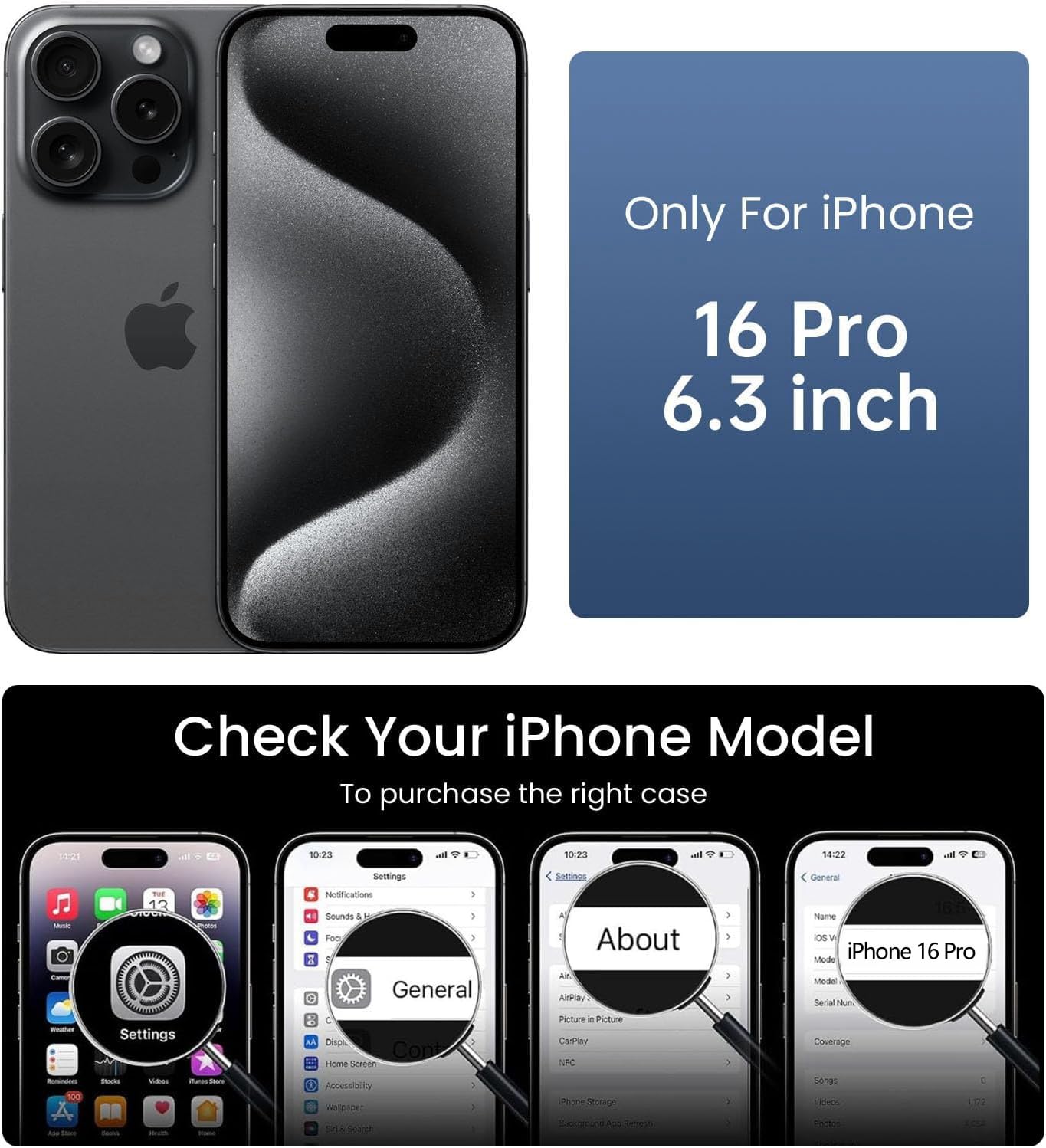 OLEPHY Cover per iPhone 16 Pro con Cordino 6,3'', Trasparente Custodia con Regolabile Collana, Protezione Completa [Antiurto] [AntiGraffio] Case con Laccio Tracolla, Grigio