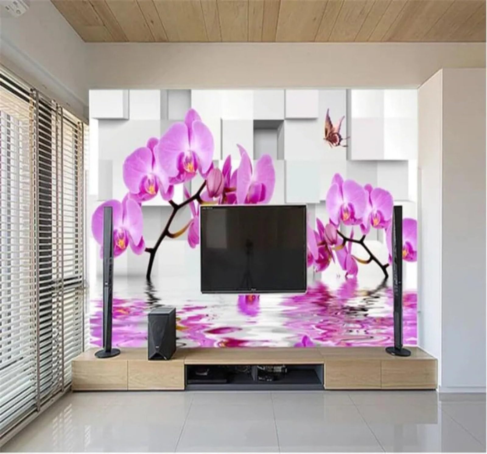 Tzxztt Elegant Three Dimensional Geometric Floral Butterflies Modern 3D Wallpaper Premium Textured Silk Neutral Tones Material Ideal for Living Room Bedroom-400cm×280cm