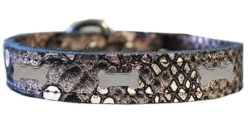 Genuine Leather Dragon Skin Silver Bone Widget Dog Collar for Large Dogs ((3XL) 24", Copper)