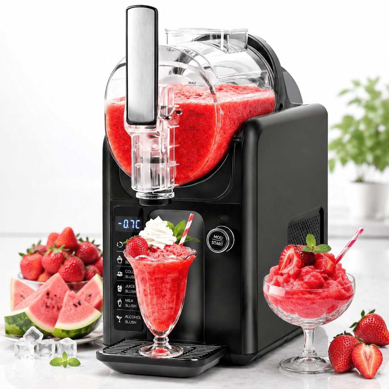 DIUNAOZI Party Size Slushie Machine 2L – No Ice Needed Slushy Maker with Quick Cooling, 6 Presets, Real-Time Temperature Display, Auto-Clean, Perfect for Margaritas, Milkshakes & Frappes Black-220v
