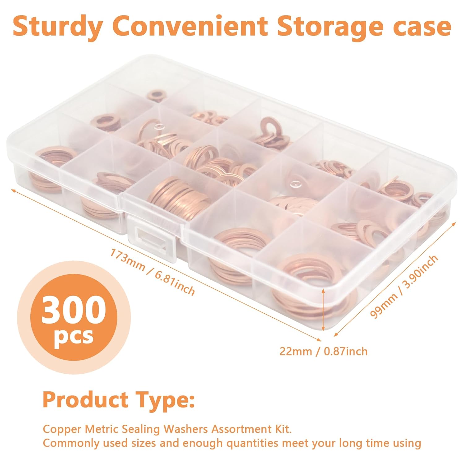 300pcs Premium Copper Metric Sealing Crush Washers Assortment Kit, Crush Washer Oil Drain Plug, Automotive Drain Plug Gaskets Aluminum Flat Washer Assortment Kit (M5 M6 M8 M10 M12 M14 M16 M20)