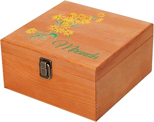 Miniatura 17 de Caja de recuerdos personalizada de madera Cooayyaooc con flor de nacimiento y nombre, caja de almacenamiento decorativa de madera personalizada