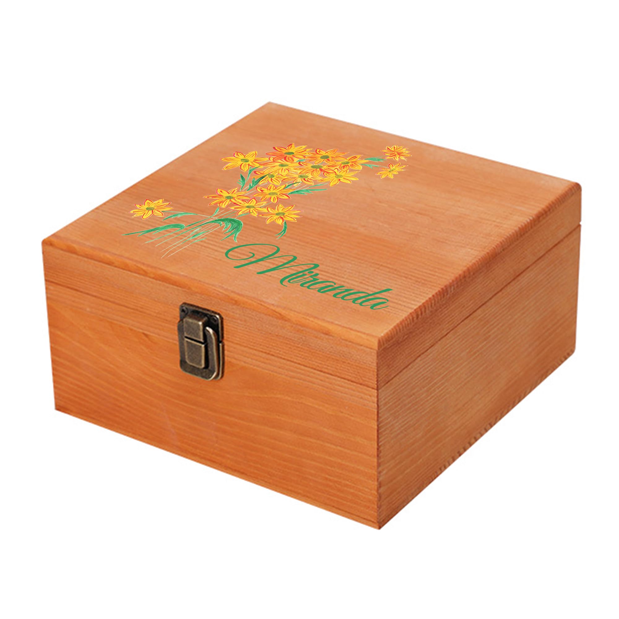 Cooayyaooc Personalized Wooden Keepsake Memory Box with Birth Flower & Name, Custom Wood Decorative Storage Box with Lids Customized Christmas Gift