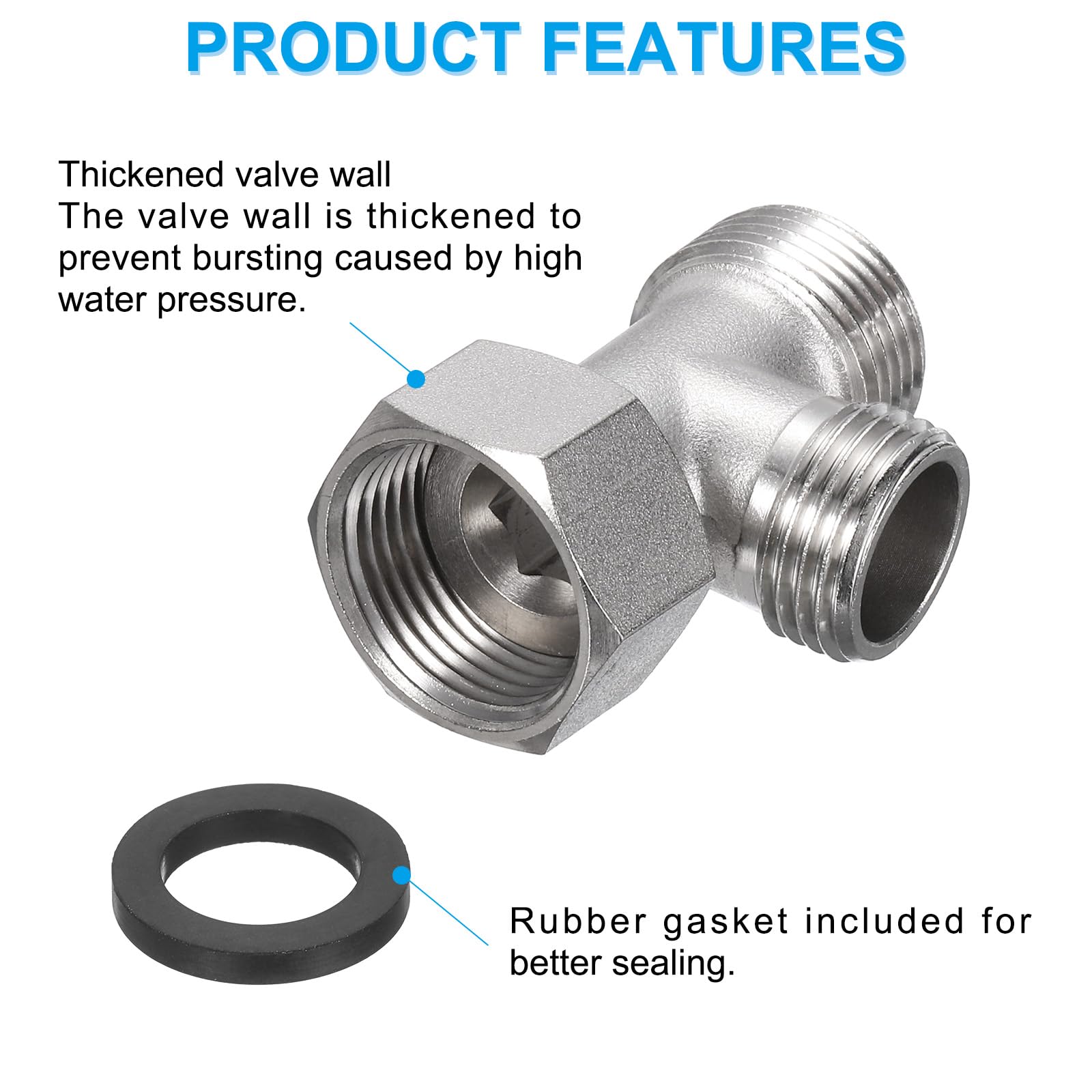 PATIKIL 7/8" and G 1/2 Polished Bidet T Valve Adapter - Image 4