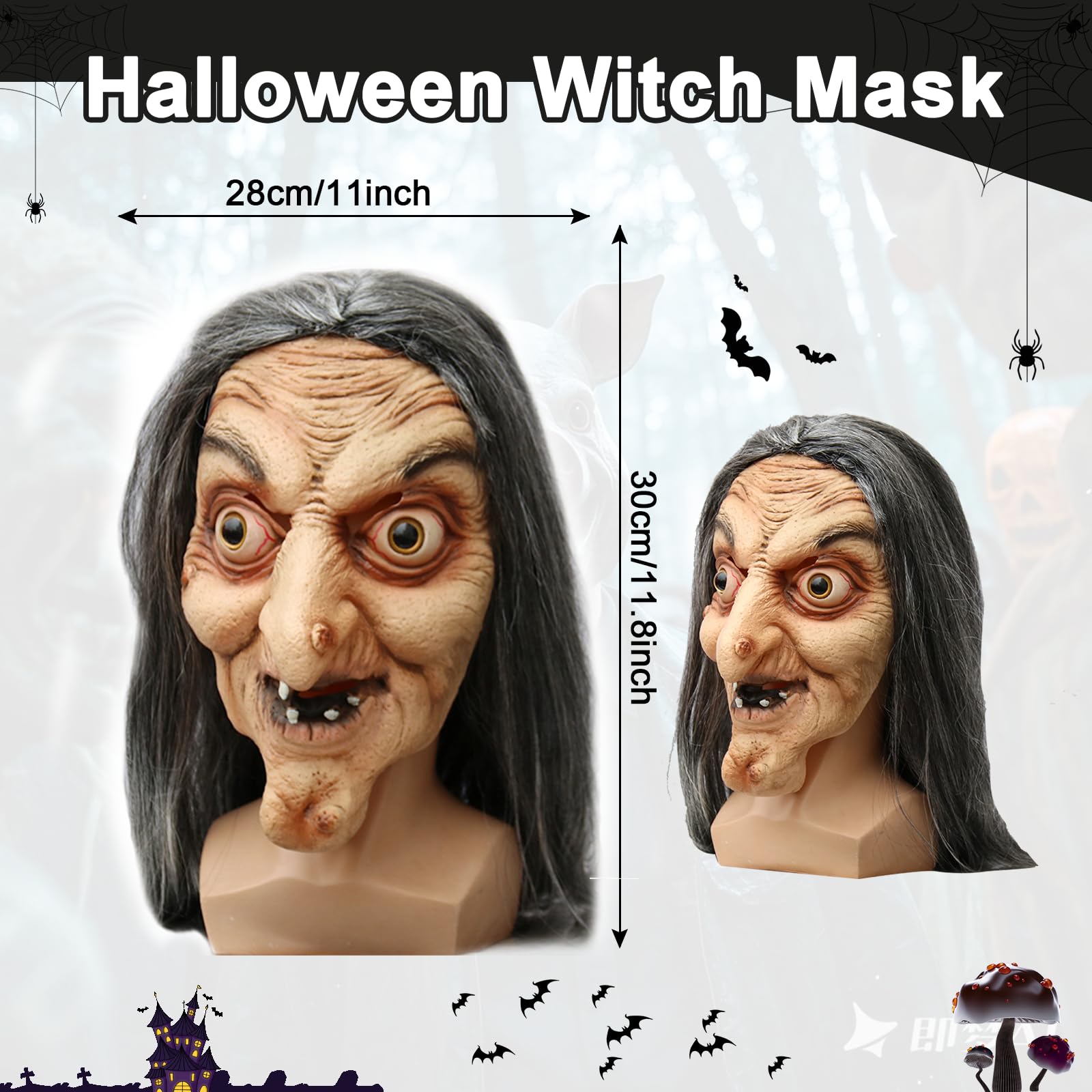 JIMACRO Halloween Witch Mask for Women Scary Latex Masks for Adults Scary Mask Realistic for Halloween Cosplay Haunted House Props (witch mask) - Image 2
