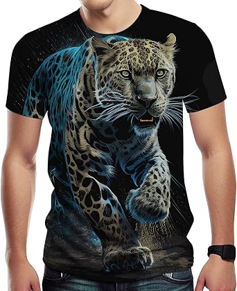 Mens 3D Leopard Graphic Print T-Shirt Cool Shirt Novelty Tee Top