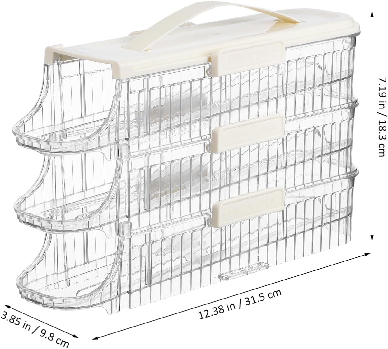 1piece Organizer for Refrigerator Triple Rolling Container Creamy White Space-saving Fridge Door Storage Holder Carry Handle for