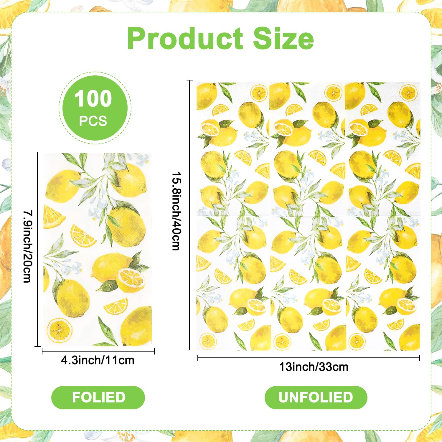 100 servilletas de papel desechables de acuarela y limón, toallas de mano, servilletas de cóctel de limón amarillo, 4.3 x 7.9 pulgadas, servilletas de fiesta suaves y absorbentes para invitados, baño,