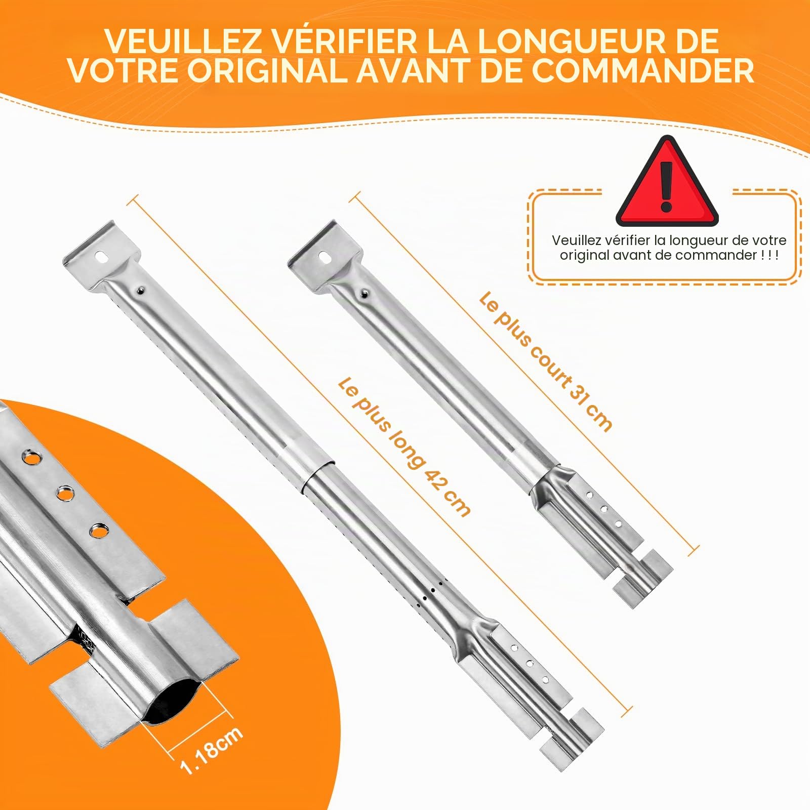 GFTIME Brûleur Tubulaire Universel de Rechange réglable en Acier Inoxydable, Extensible de 31 cm à 42 cm, s'adapte à la Plupart des grilles de Barbecue à gaz 3Pack
