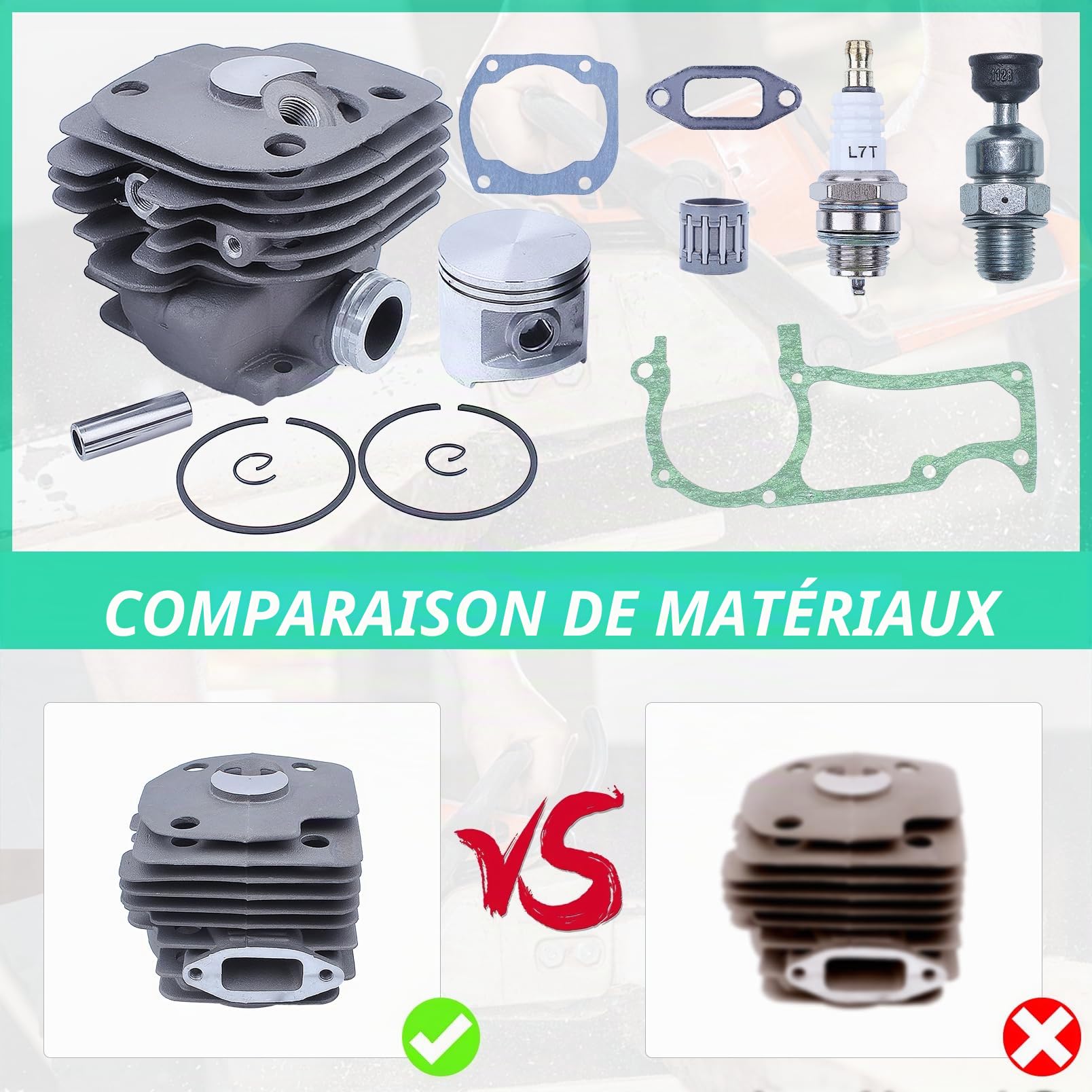 Adefol Piston & Cylindre Assemblage (50mm) pour Jonsered CS 2171 2163 2165 2063 2065 2071 Tronçonneuse