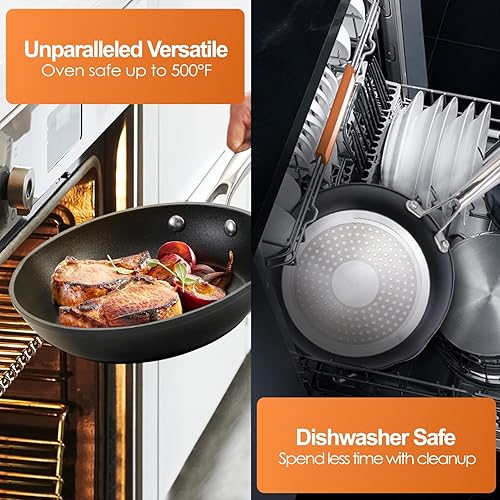 Miniatura 3 de Ladéfis Frying Pan Non Stick Induction Pan 5-Ply Non-Toxic Skillet with Stainless Steel Handle Hard Anodised Aluminum Cookware Oven Proof Frying