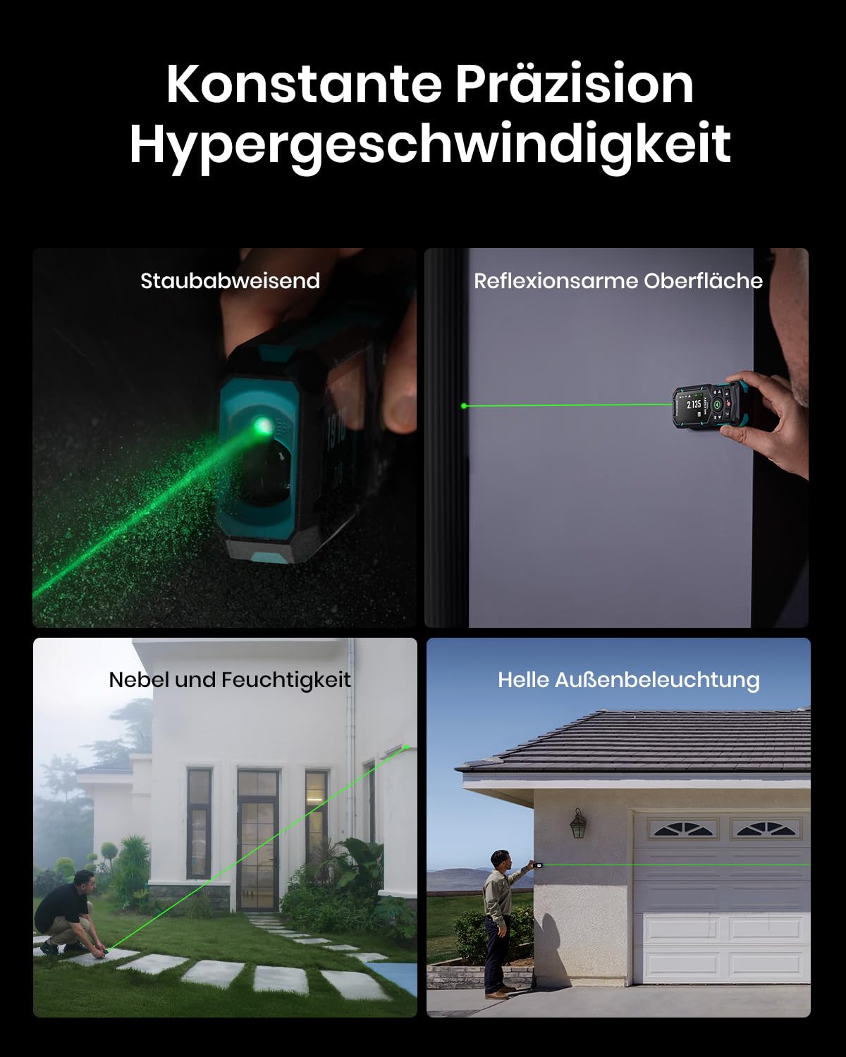 MiLESEEY S50 Laser Entfernungsmesser mit Grünem Strahl, 120 m Lasermessgerät, P2P Laser Messgerät, Seitliche Laserausrichtung, Wiederaufladbar, 6,1 cm IPS-Display, Innen Außen