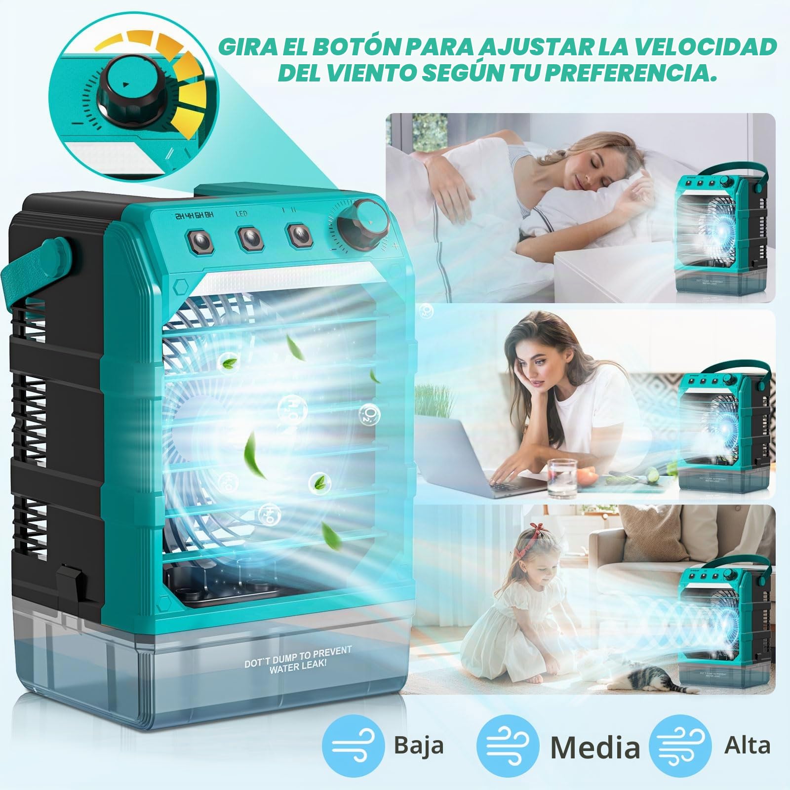Ventilador con refrigeración por agua, compatible con batería Makita de 18 V y alimentado por USB, enfriador de aire móvil con refrigeración por agua, ventilador con humidificador para terraza, garaje