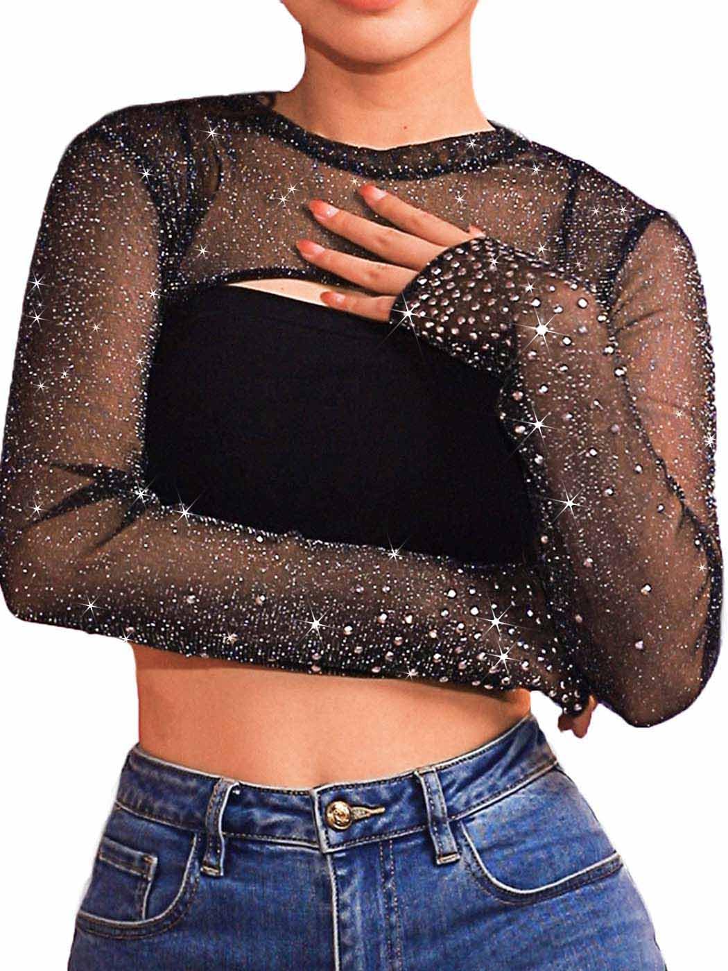 Asooll Womens Black Sheer Bolero Glitter Mesh Shrugs