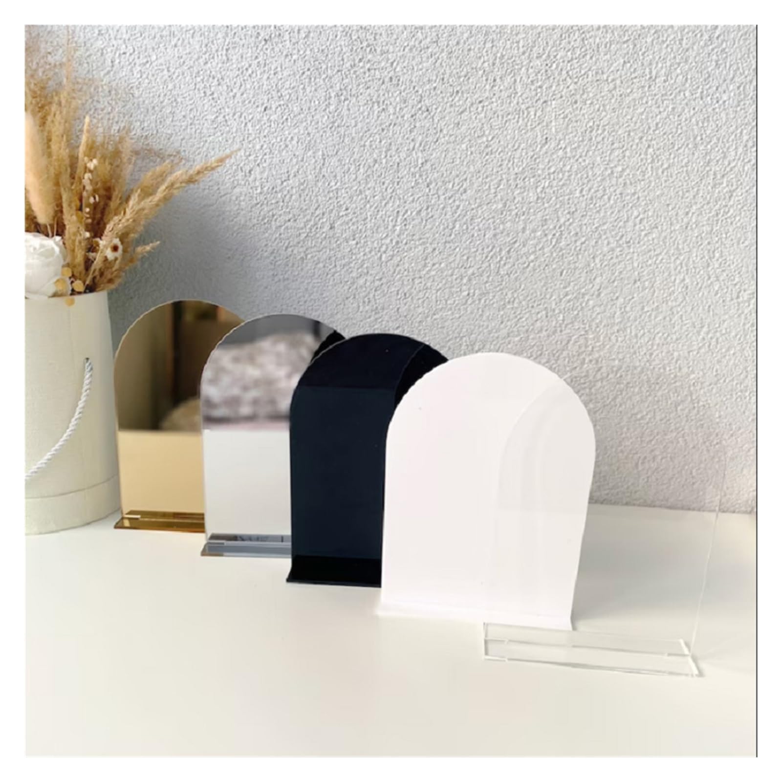 uchwyty na numery stolików, Pusty biały łuk lustrzany ze stojakiem, pusty znak ślubny, puste znaki ślubne do Cricut DIY, przezroczyste(Gold,12pcs (1 12))