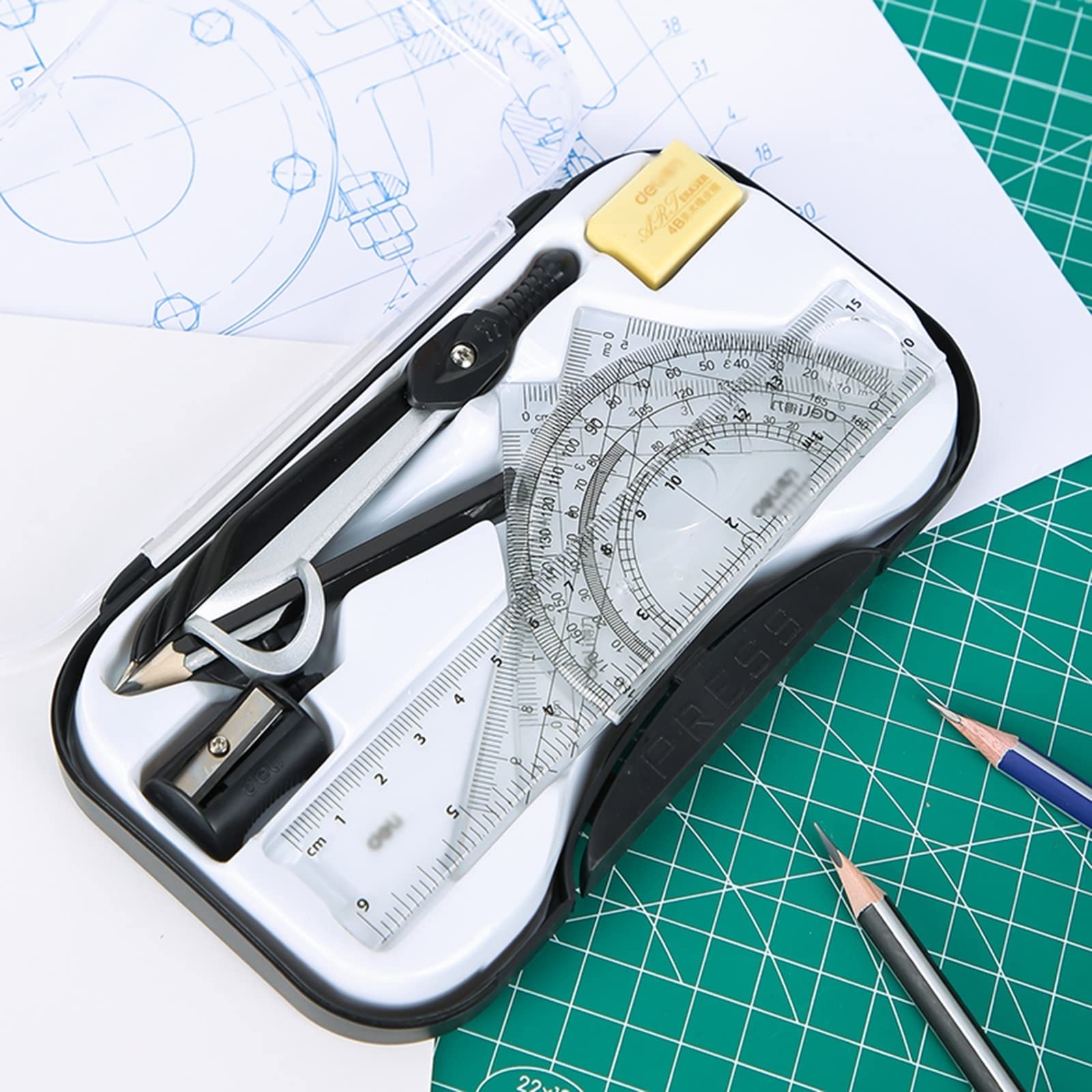 Geometrie-Werkzeugset mit Zirkel und Aufbewahrungsbox, inklusive Metall-Zeichenwerkzeugen für Schüler, Zirkel und Kreiszeichenwerkzeug