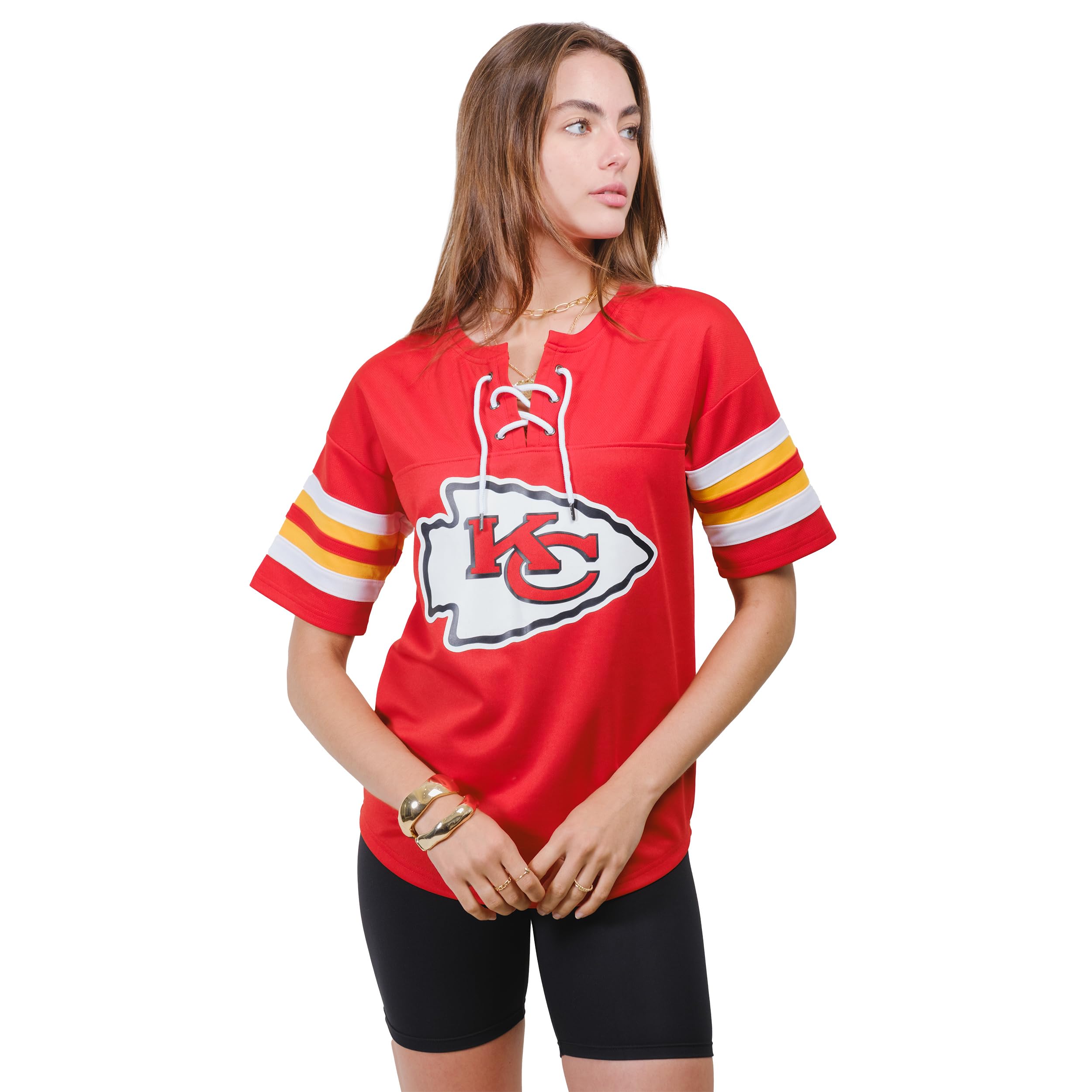 Ultra Game Women's NFL Official Lace Up Tee Shirt Penalty Box