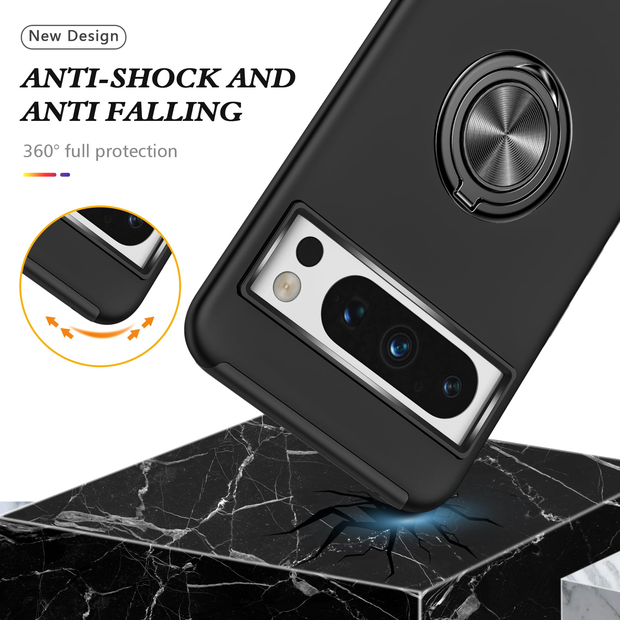 AOUIA Custodia Per Google Pixel 8 Con Supporto A 360° E Vetro Temperato Inclusa - Cover Antiurto TPU + PC Blu - 2
