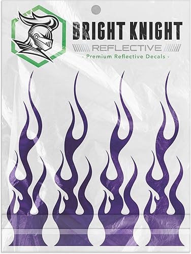 Bright Knight - Calcomanías reflectantes de llama, 4 unidades, color morado, con vinilo retro reflectante 3M, autoadhesivas, impermeables, para