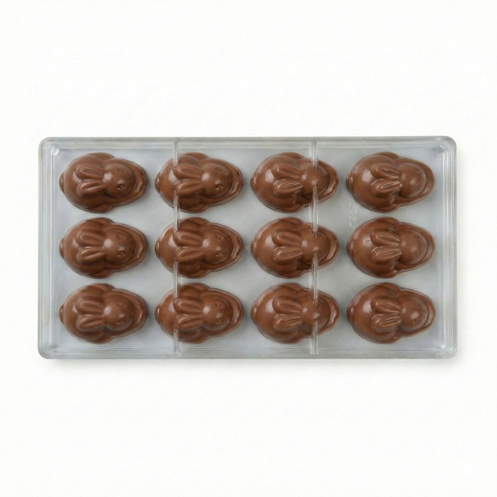 Restaurantware Pastry Tek Schokoladenformen, 27,7 x 13,5 cm, 10 gefrierbare Hasenförmige Süßigkeitenformen, 12 Mulden, spülmaschinenfest, transparent, Polycarbonat, Schokoladenformen, leicht zu lösen