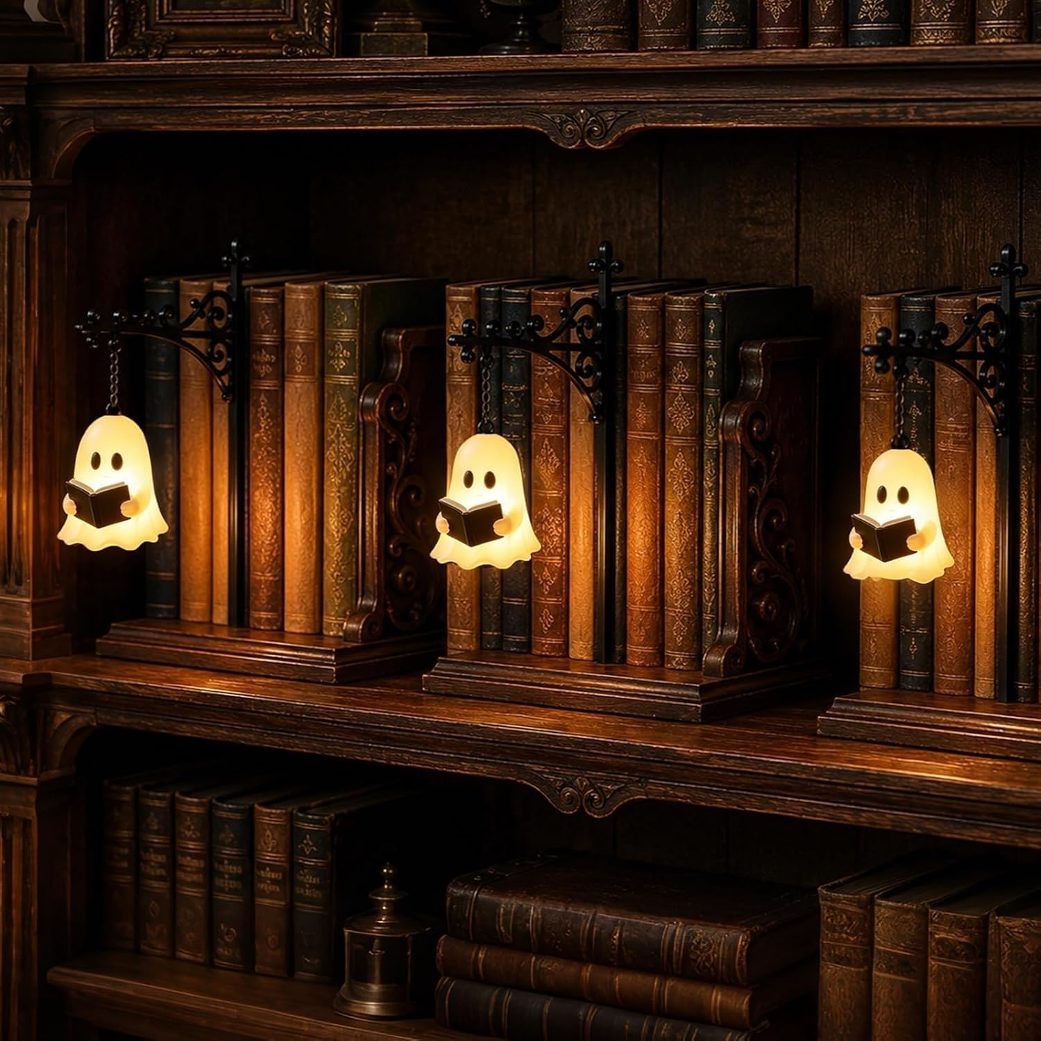 Kdely Library Lantern Mini Bookshelf Lamp, Hanging Vintage LED Book Nook Light(Ghost*3)