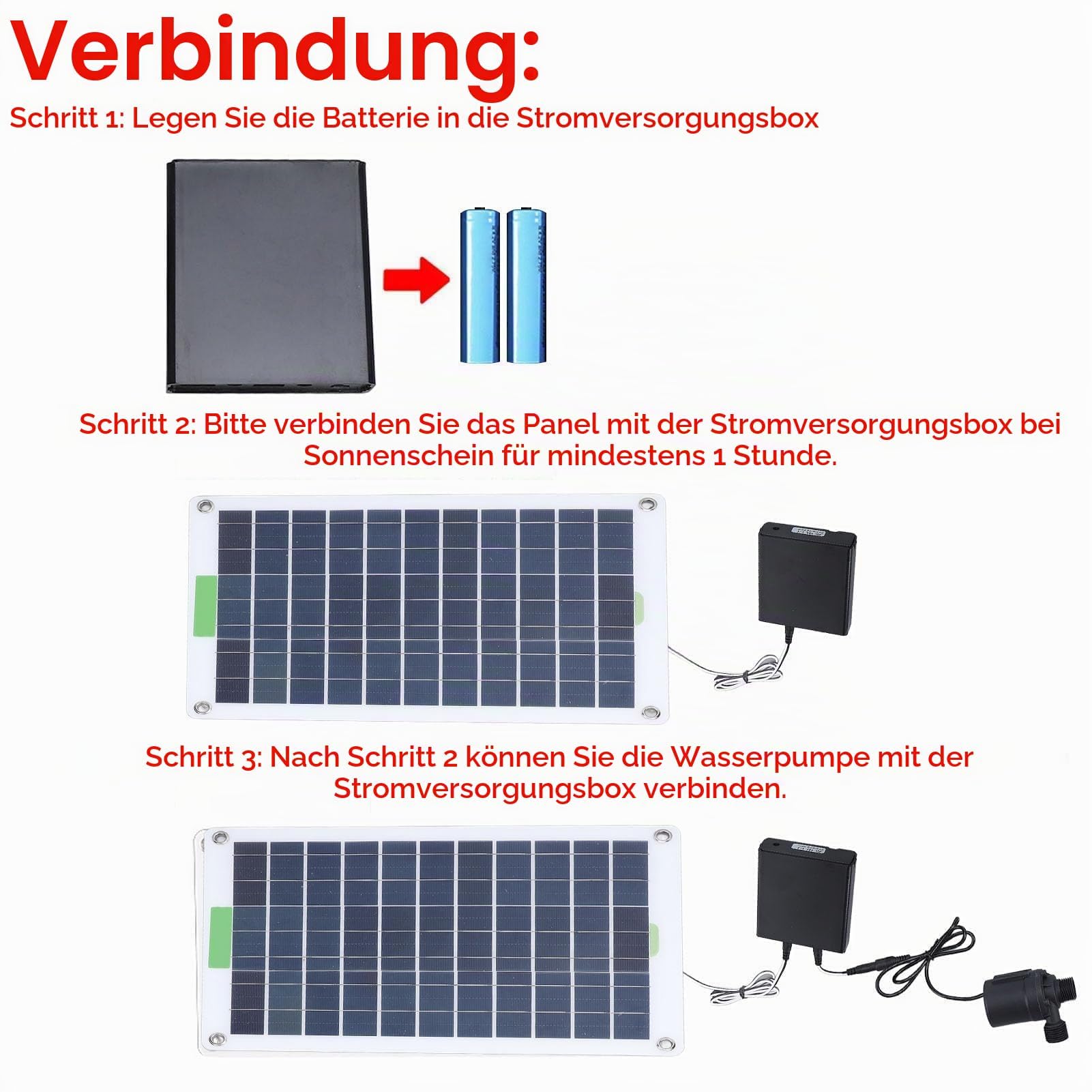 Solar Tauchpumpe Gartenpumpe 100W Kit 800L Höhe mit Speicherbox für Teich Springbrunnen autark