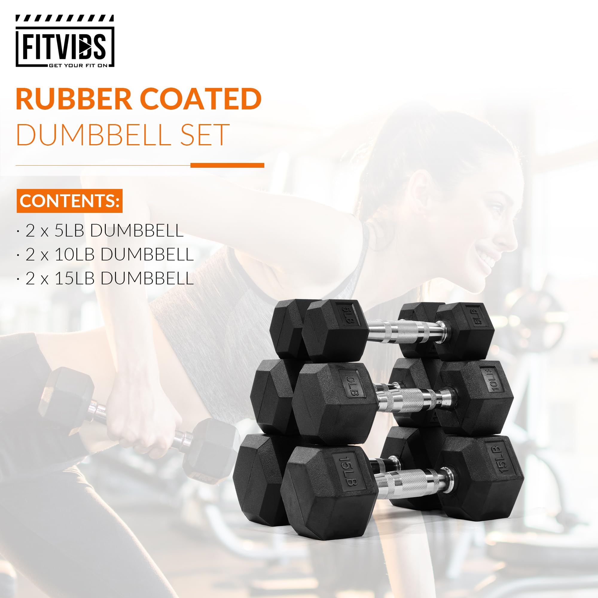 Rubber Encased Hex Dumbbell Set Contoured Handle for Muscle Toning, Strength Building & Full Body Workout, 60LB, 100LB and 150LB Set