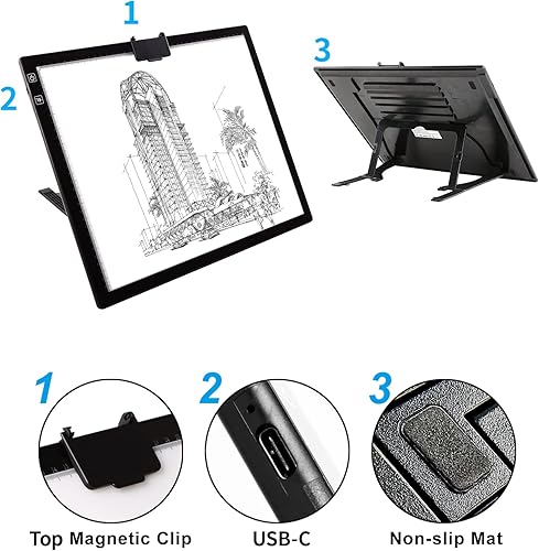 Miniatura 6 de TOHETO Almohadilla de luz LED brillante recargable A3 con bolsa de transporte caja de luz de brillo de atenuación de 6 niveles y escalonada 3
