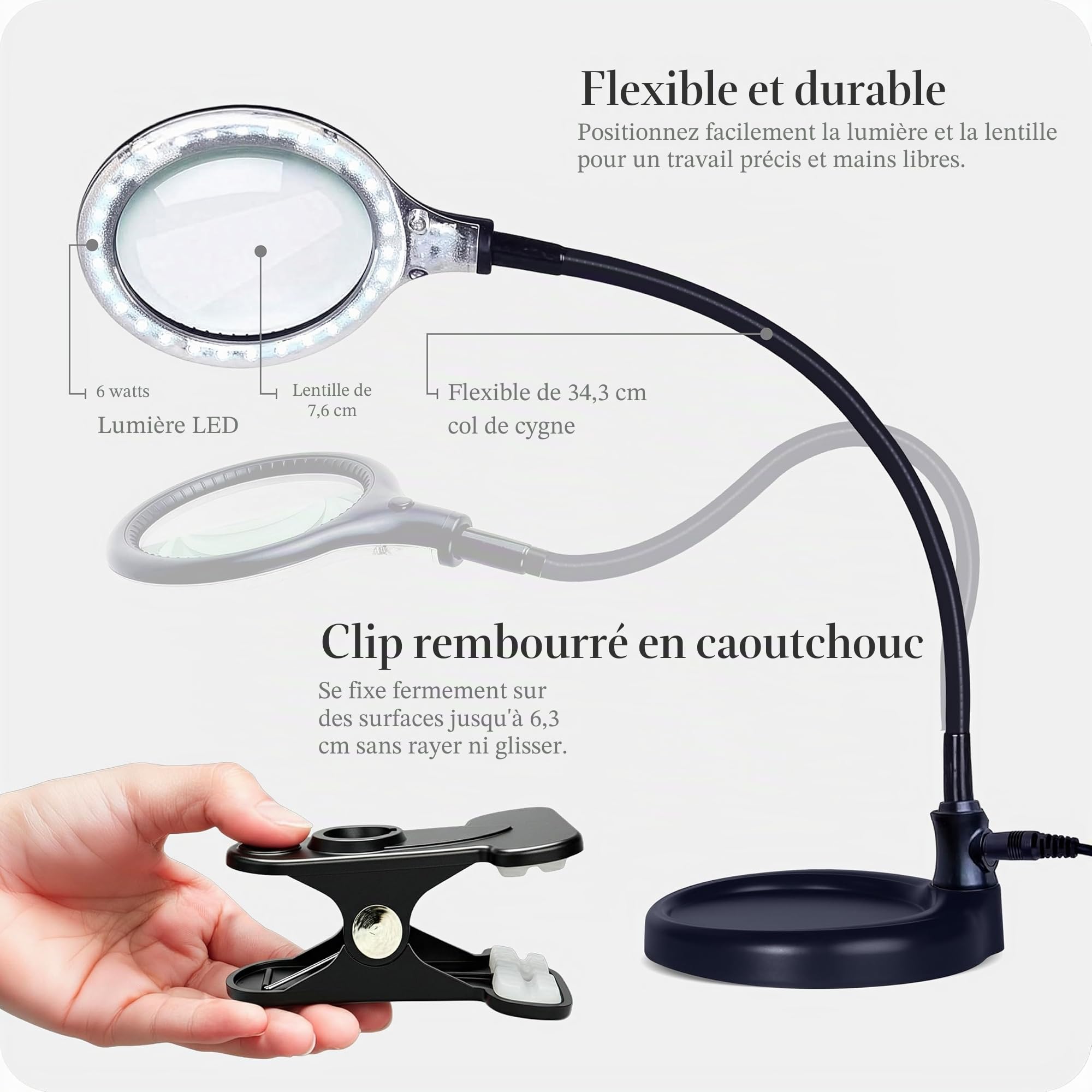 Brightech LightView Pro Flex 2 en 1 : Loupe 1.75x avec lumière LED - Lampe loupe avec Socle et Pince - pour la Lecture, la Couture, Les travaux d'aiguille, Les Puzzles et Les Loisirs créatifs.