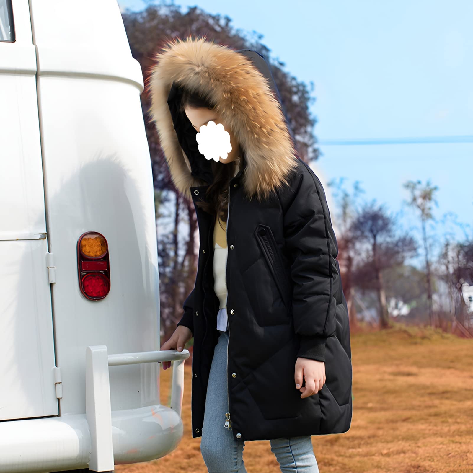 amropi Enfant Fille Manteau Parka Veste à Capuche Fourrure Longue Chaud Hiver Blouson pour 5-13 Ans